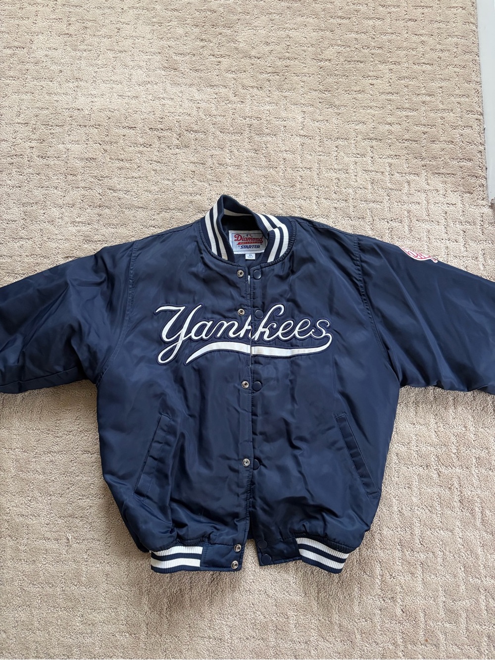 STARTER Yankees Navy Blue Bomber Jacket with White Script